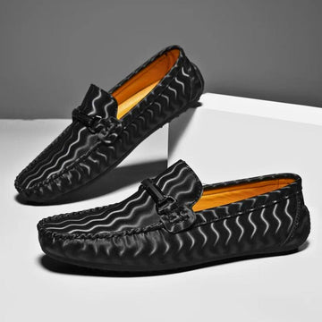 Men's Wave Pattern Leather Driving Loafers - Slip-On Penny Loafers