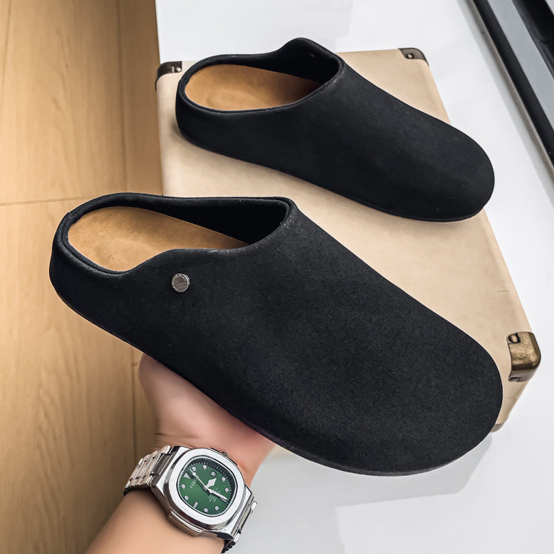 Men's Slip On Mule Loafers – Round Toe Closed Front Suede with Open Heel