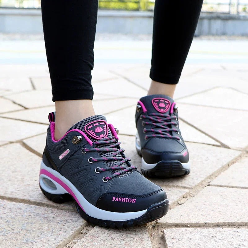 Women's Lace-Up Platform Sneakers with Leather Upper and Air Cushion Sole