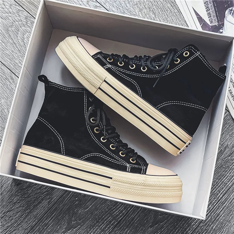 Unisex High Top Sneakers - Lace-Up Suede Upper - Platform Cupsole