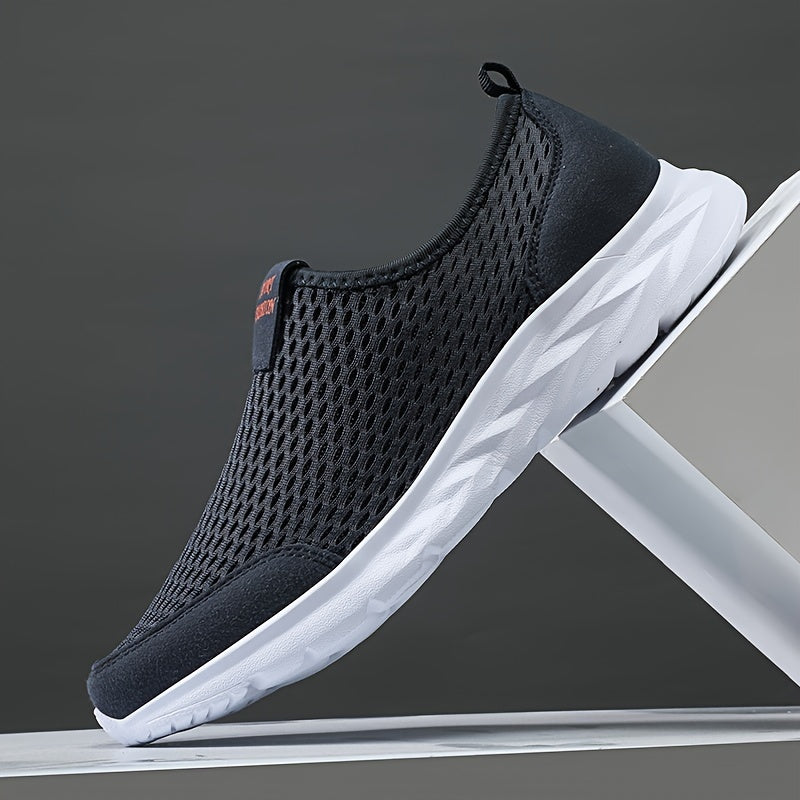 Men's Mesh Knit Slip-On Low-Top Sneakers - Pull Tab - White Sole