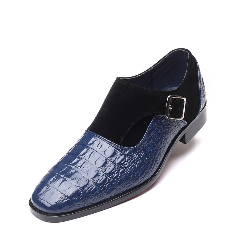 Men's Single Monk Strap Dress Shoes – Square Toe Croc-Embossed Slip-On