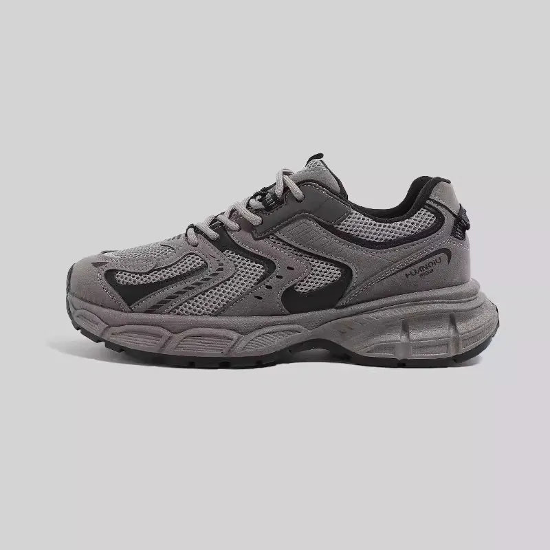 Men's Chunky Lace-Up Sneakers with Mesh Upper and Lugged Sole
