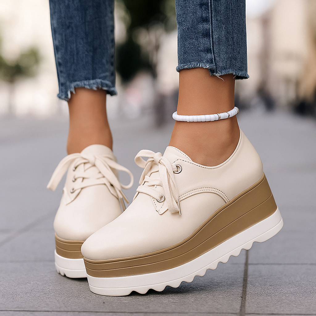 Women's Square Toe Platform Sneakers - Lace-Up Patent Leather - High Platform