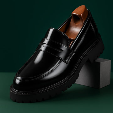 Men's Leather Penny Loafers - Chunky Platform Sole - Slip-On