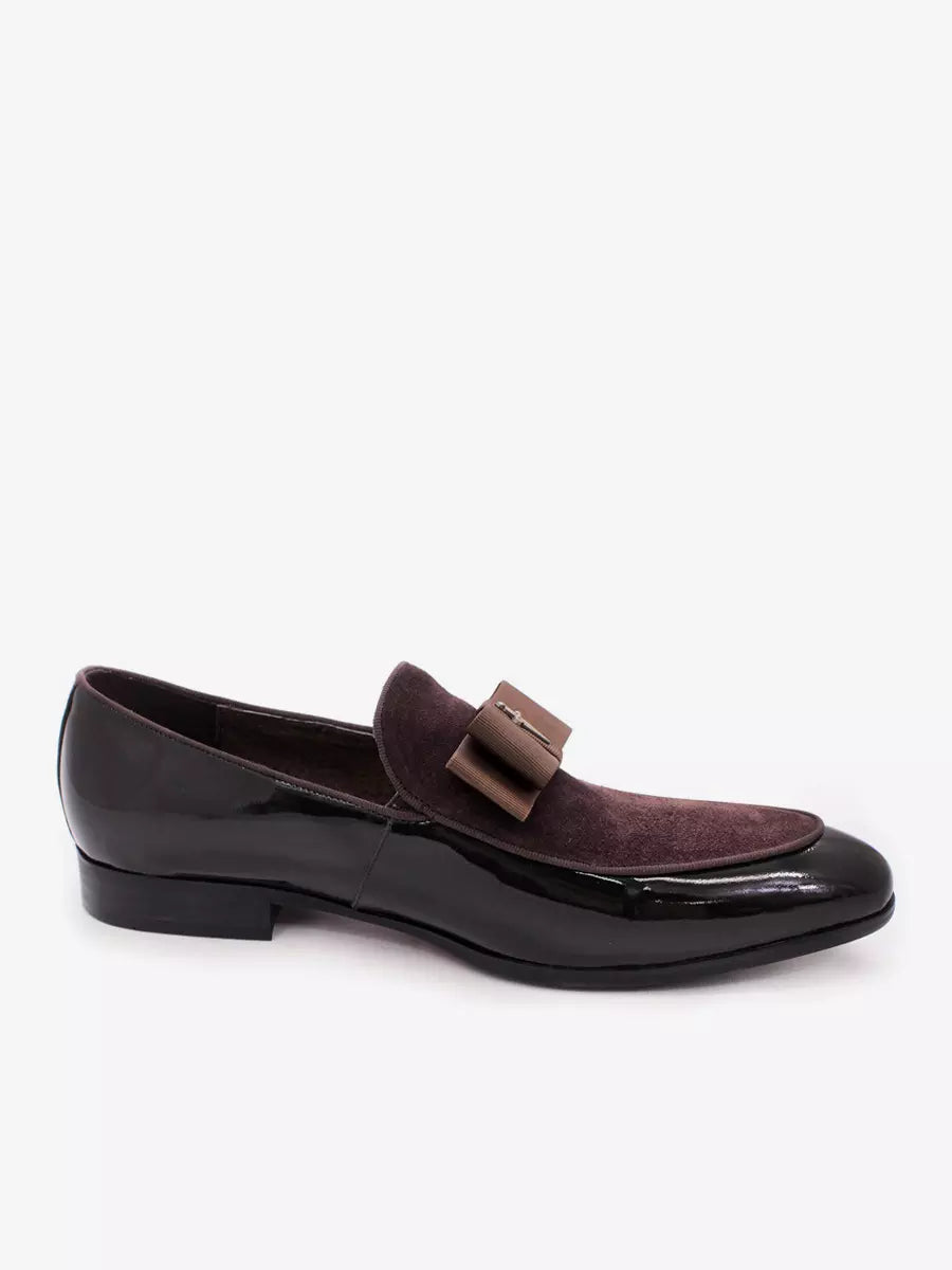 Men's Dress Loafers – Slip-On Round Toe with Suede Panel - Bow Detail