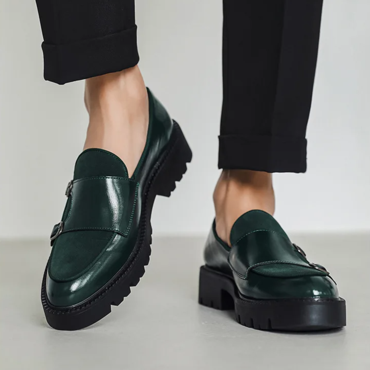 Men's Double Monk Strap Loafers - Platform Lug Sole - Round Toe