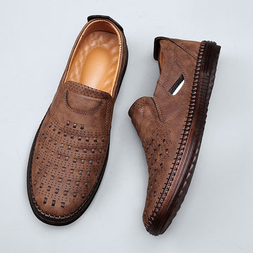 Men's Slip-On Loafers with Perforated Upper and Round Toe
