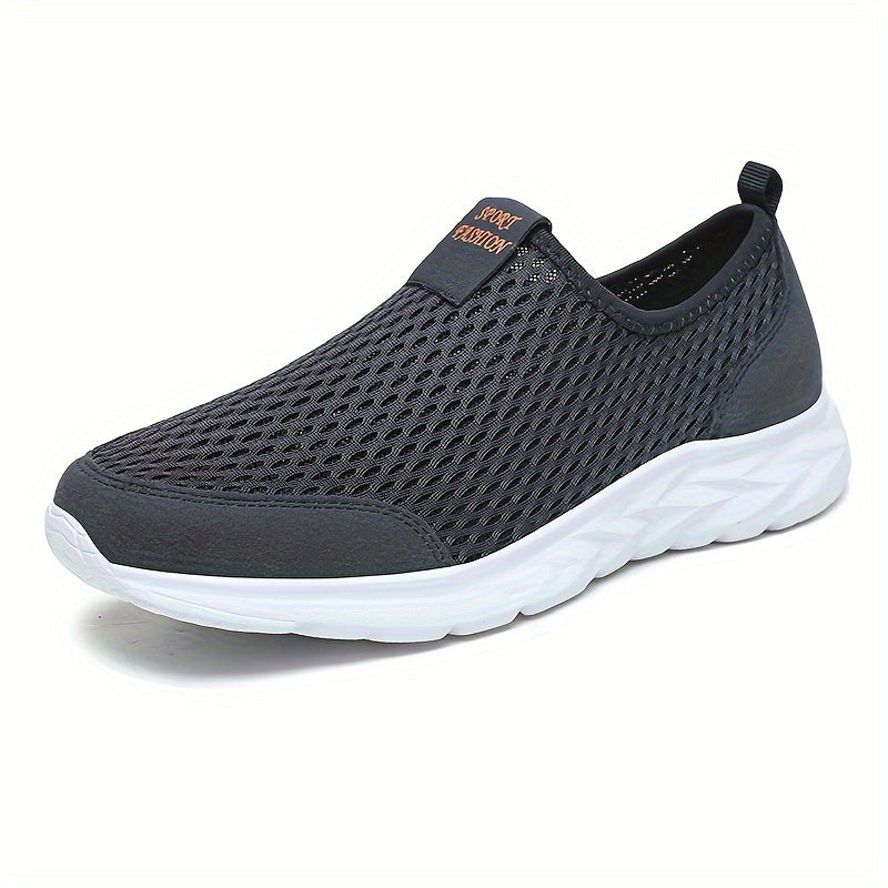 Men's Mesh Knit Slip-On Low-Top Sneakers - Pull Tab - White Sole