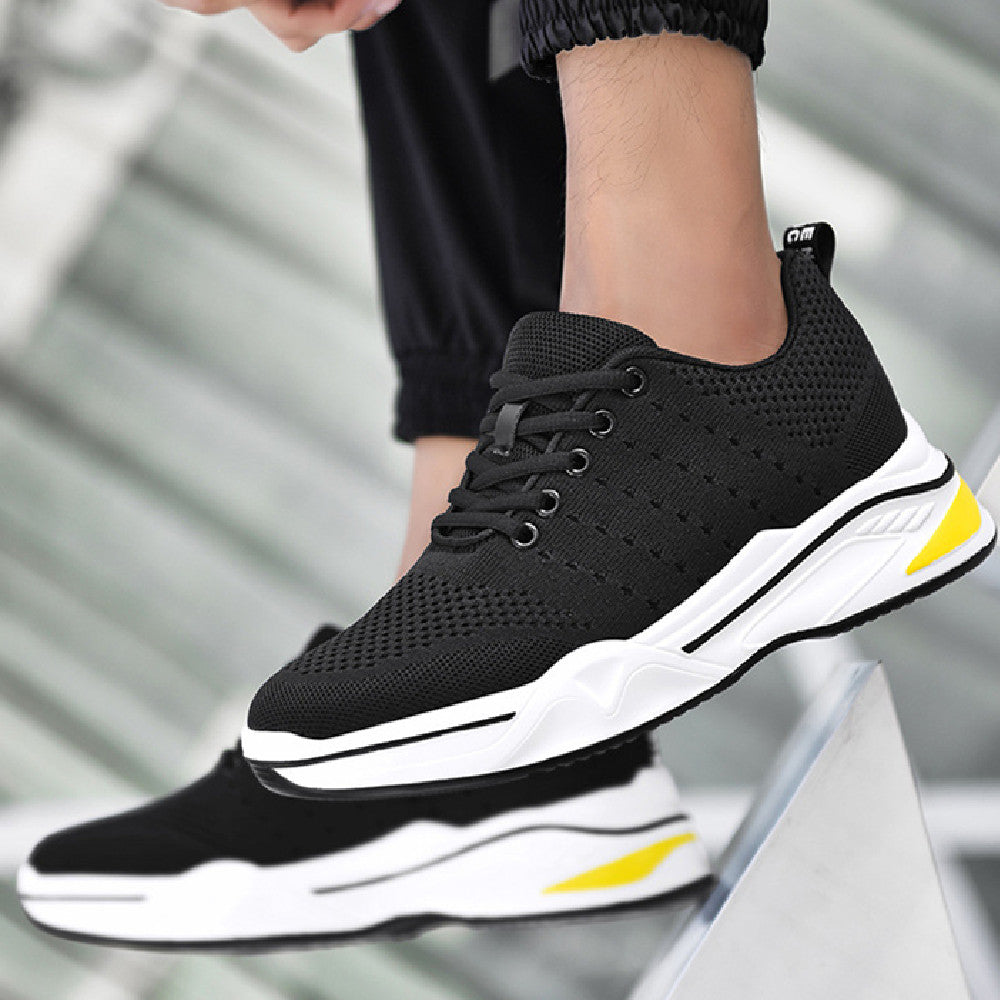 Men's Lace-Up Mesh Sneakers with Contrast Sole and Round Toe