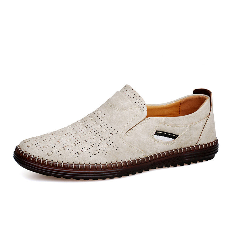 Men's Slip-On Loafers with Perforated Upper and Round Toe