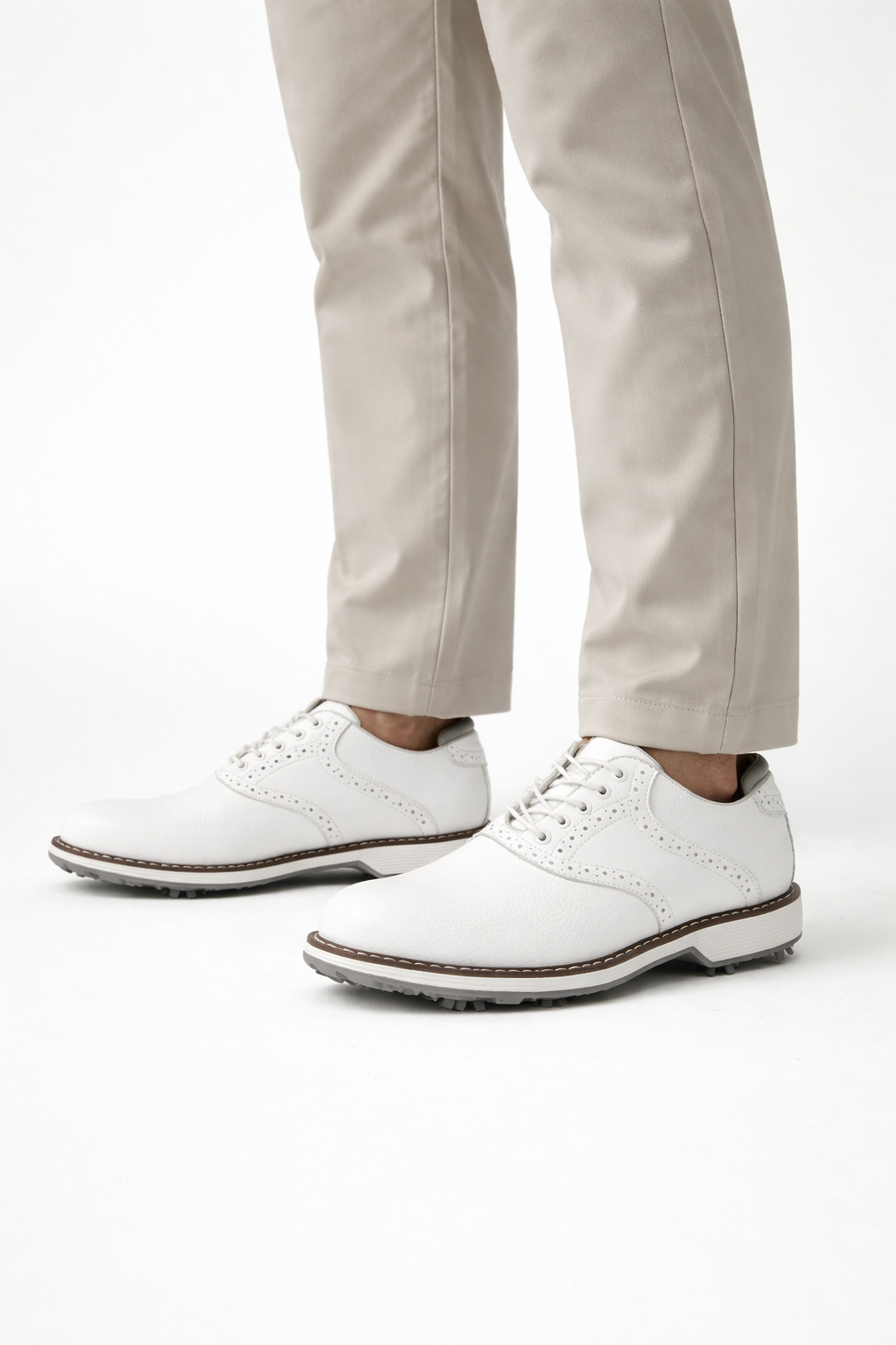 Men's Golf Shoes - Lace-Up - Wingtip - Spiked Sole - Leather