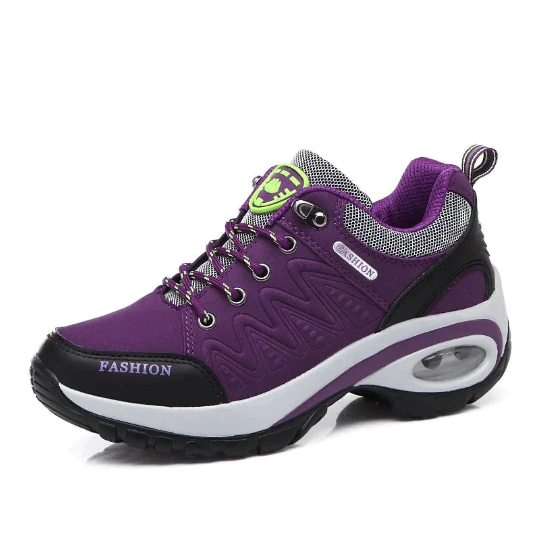 Women's Lace-Up Platform Sneakers with Leather Upper and Air Cushion Sole