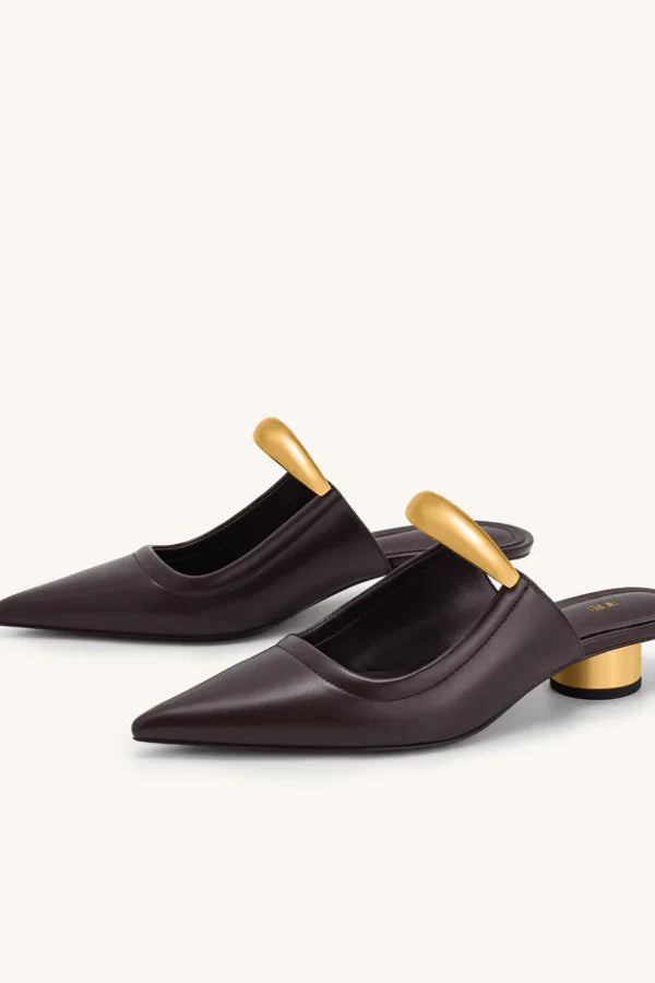 Women's Mules - Sculptural Bar Detail - Low Cylinder Heel