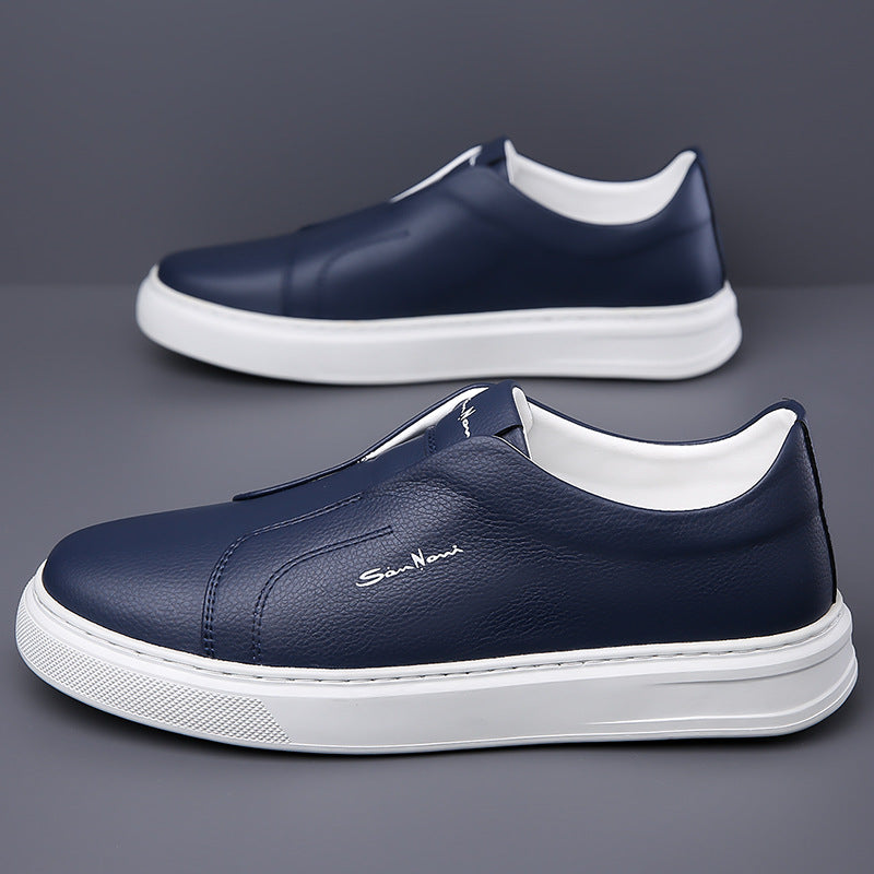 Men's Slip-On Round Toe Leather Sneakers - Low Top