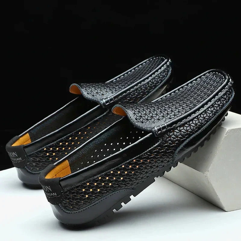 Men’s Slip-On Loafers with Woven Upper and Rounded Toe