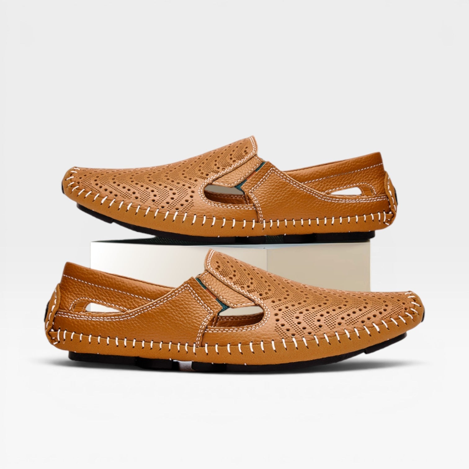 Men's Loafers Perforated Leather Slip-On Moccasin Driving Shoe
