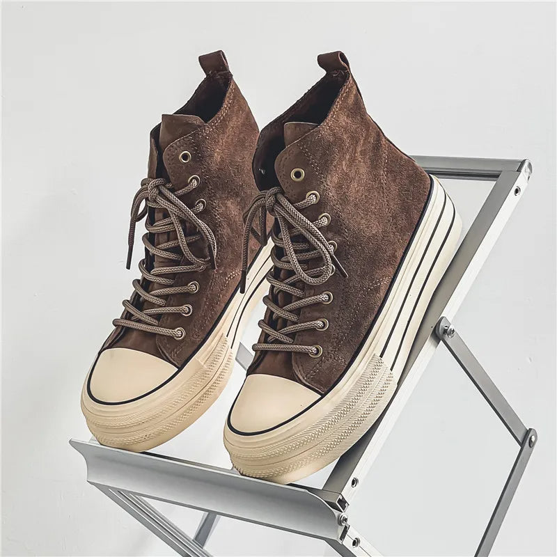 Unisex High Top Sneakers - Lace-Up Suede Upper - Platform Cupsole