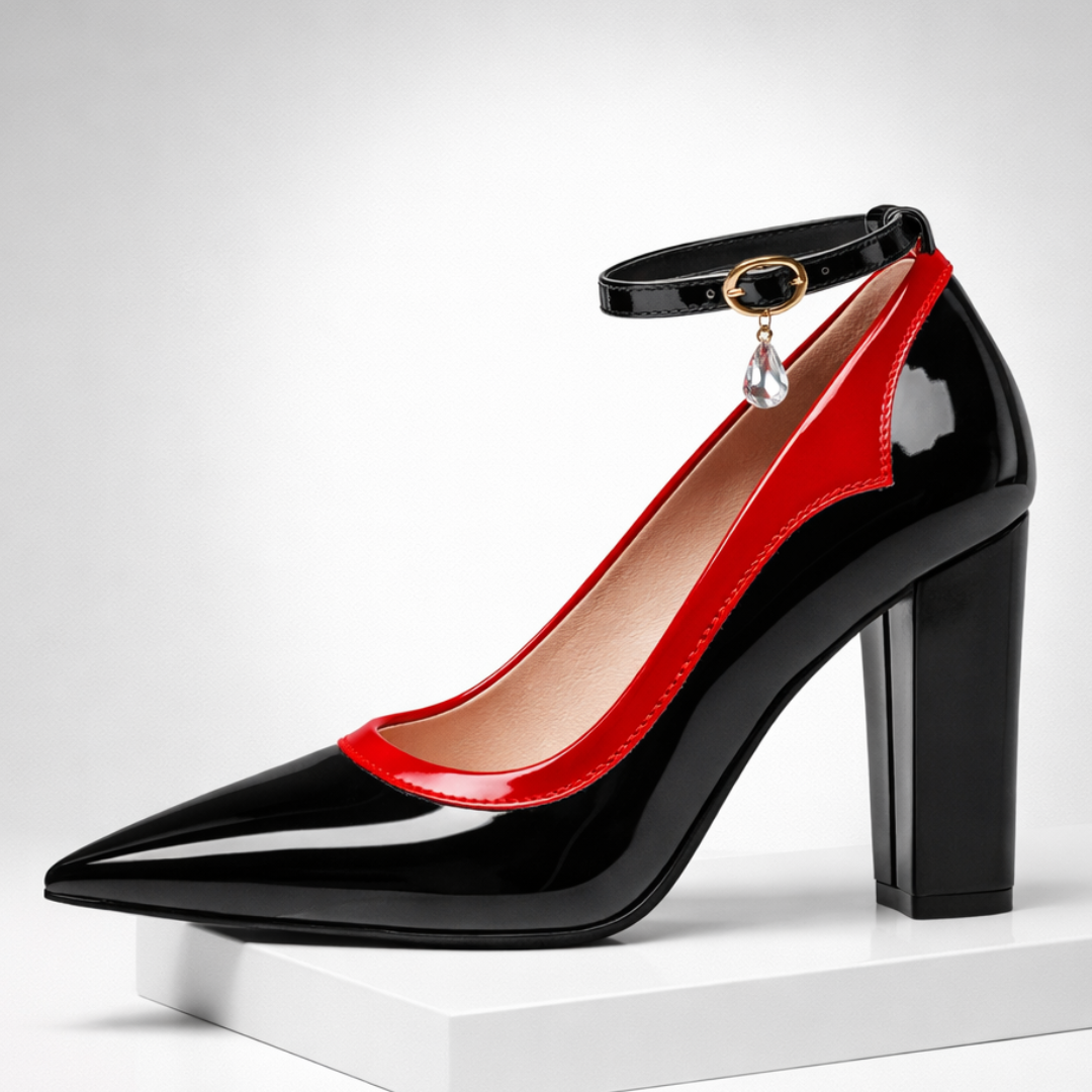 Women's Heels Pointed Toe Block Heel Ankle Strap Crystal Charm
