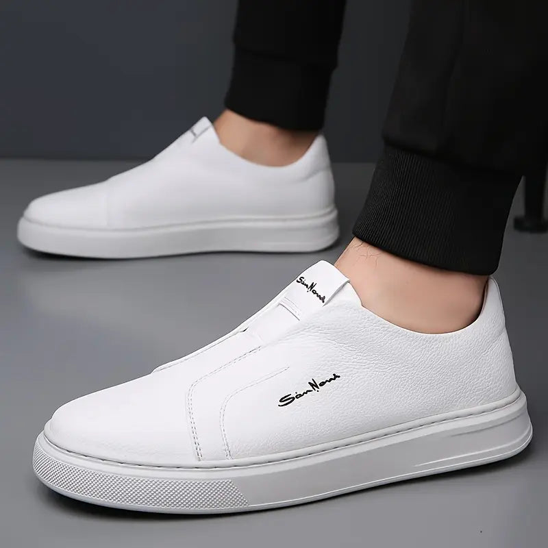 Men's Slip-On Round Toe Leather Sneakers - Low Top