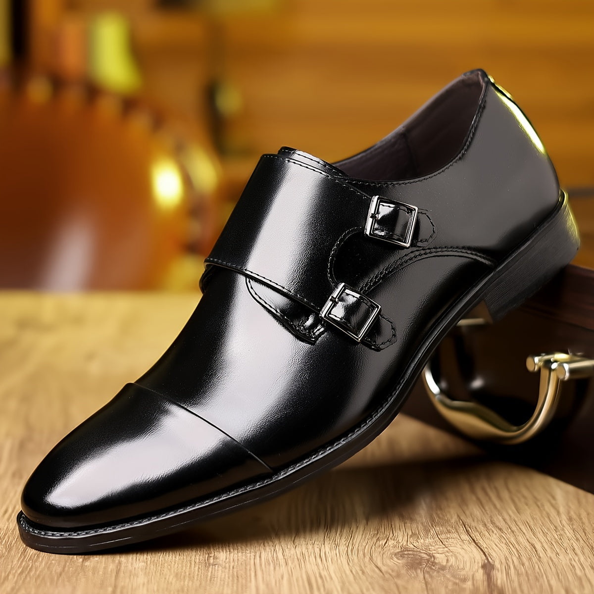 Men's Double Monk Strap Dress Shoes – Cap Toe Leather Slip-On