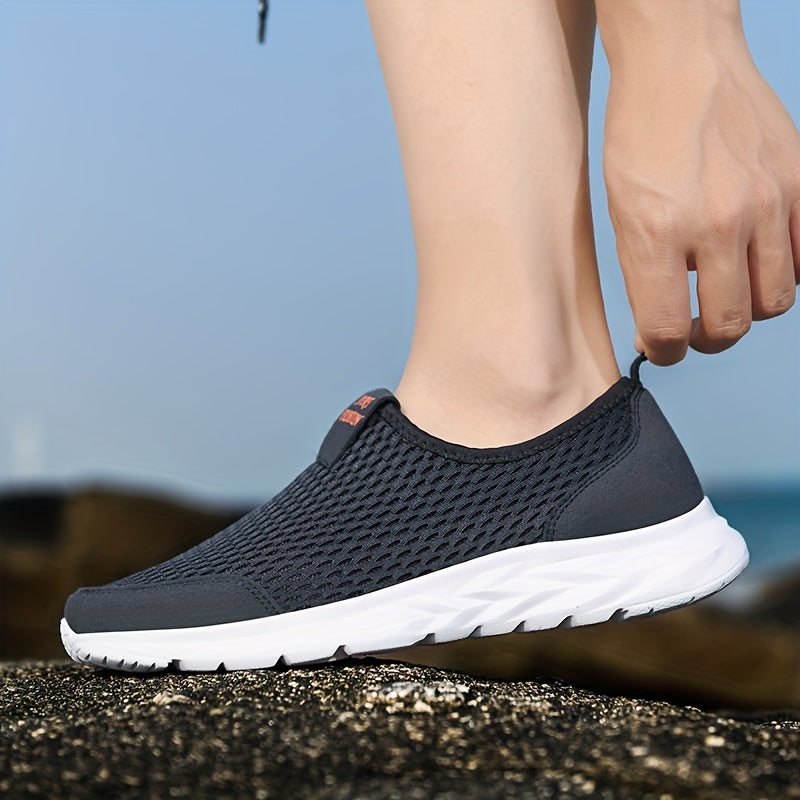 Men's Mesh Knit Slip-On Low-Top Sneakers - Pull Tab - White Sole