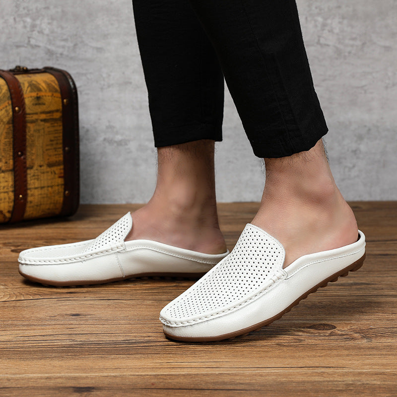 Men's Slip On Loafers Mule – Open Back Half Shoe with Perforated Upper