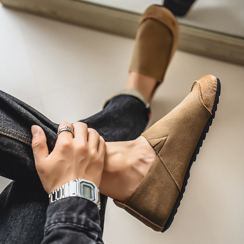 Men's Leather Slip-On Loafers with Foldable Heel Convertible Flat Sole