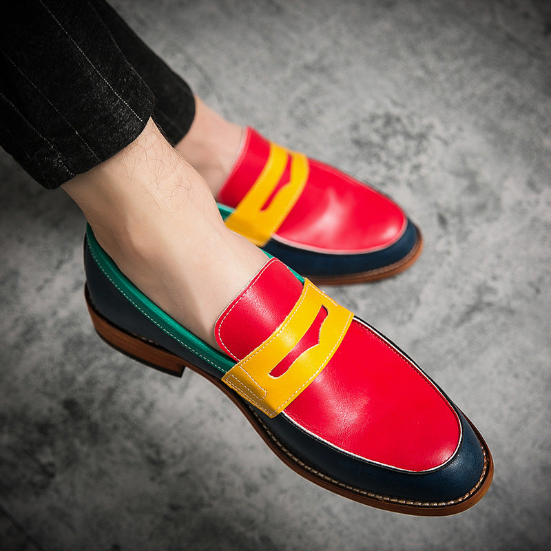 Men's Slip-On Penny Loafers with Rounded Toe and Low Block Heel