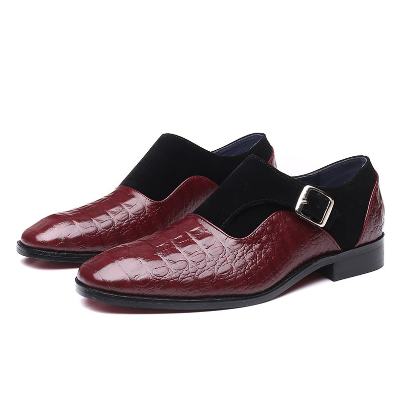 Men's Single Monk Strap Dress Shoes – Square Toe Croc-Embossed Slip-On