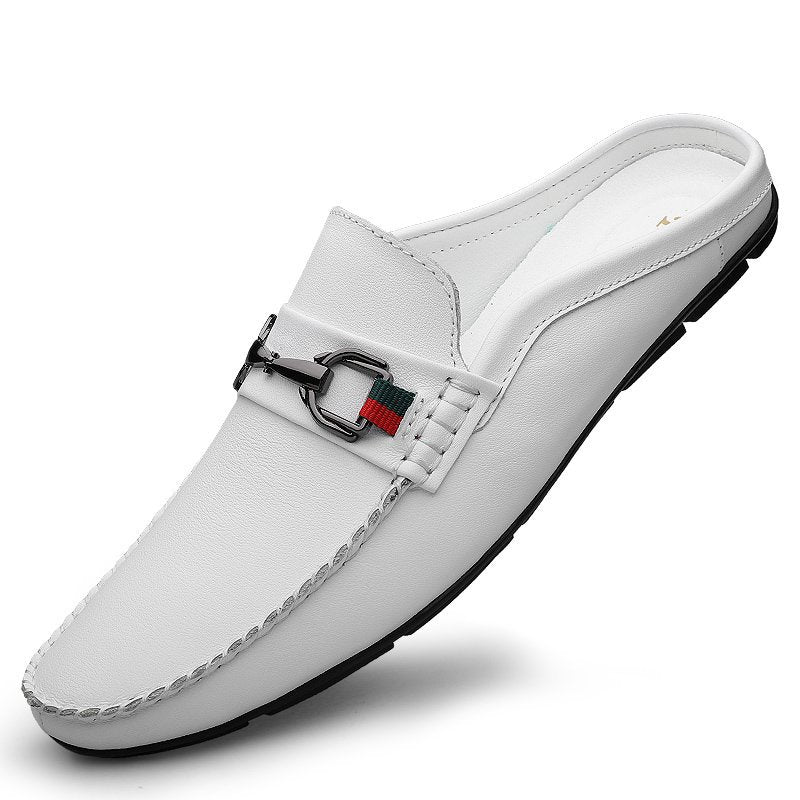 Men's Slip On Loafers Mule – Round Toe Half Shoe with Horsebit Trim