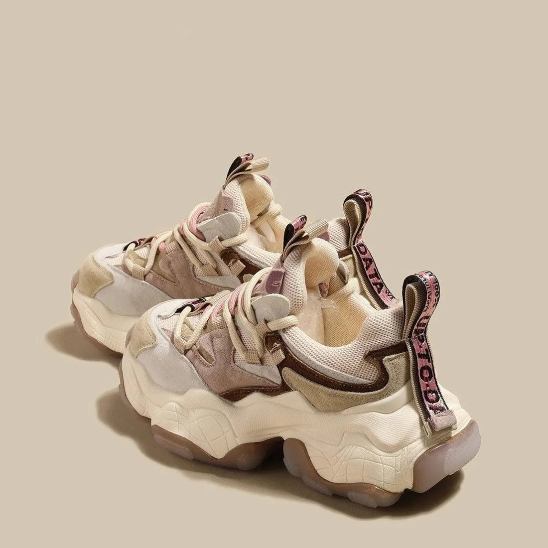 Women's Lace-Up Platform Sneakers - Chunky Sole - Mixed Material