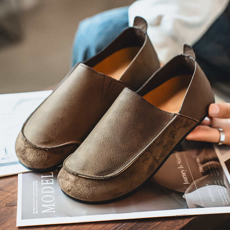 Men's Leather Slip-On Loafers with Foldable Heel Convertible Flat Sole