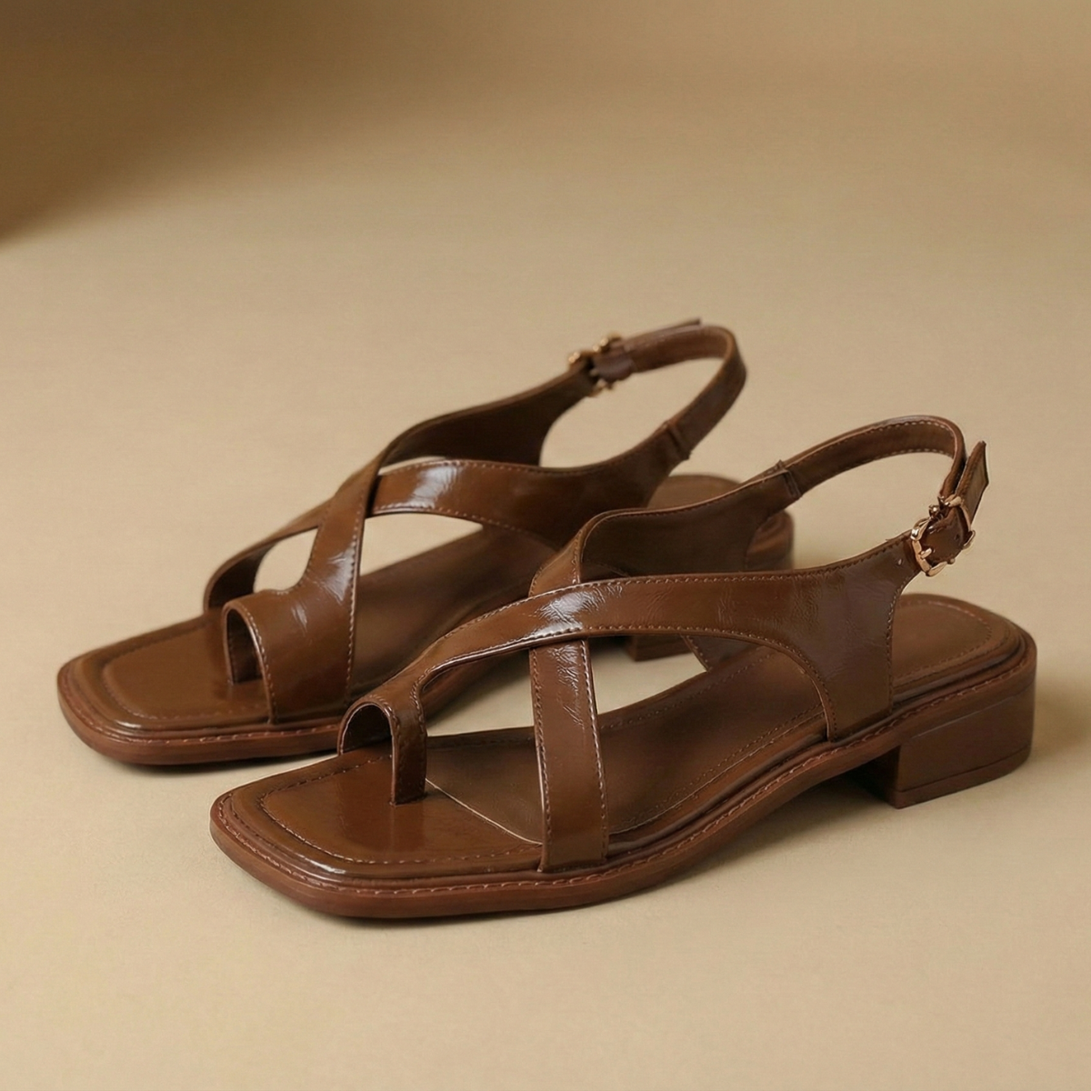 Women’s Cross-Strap Sandals with Open Toe and Low Block Heel