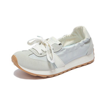 Women's Ballet Sneakers – Lace-Up Low Top Retro Runner with Ruched Collar