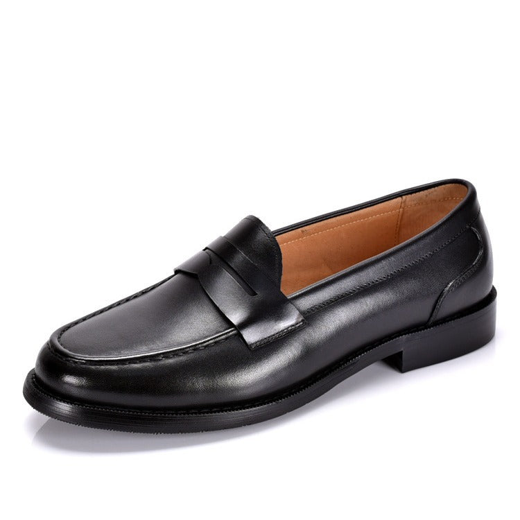 Men's Leather Penny Loafers with Moc Toe and Ribbed Rubber Sole