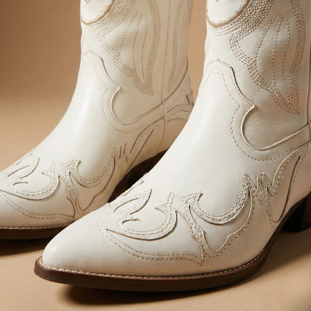 Women’s Mid-Calf Western Cowboy Boots with Embroidered Stitching and Block Heel