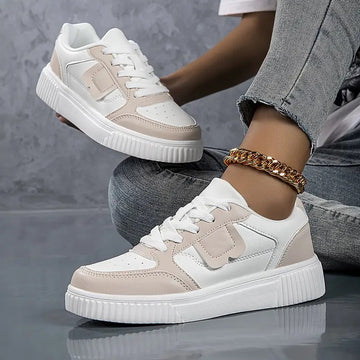 Women's Lace-Up Platform Sneakers with Round Toe and Color-Block Upper