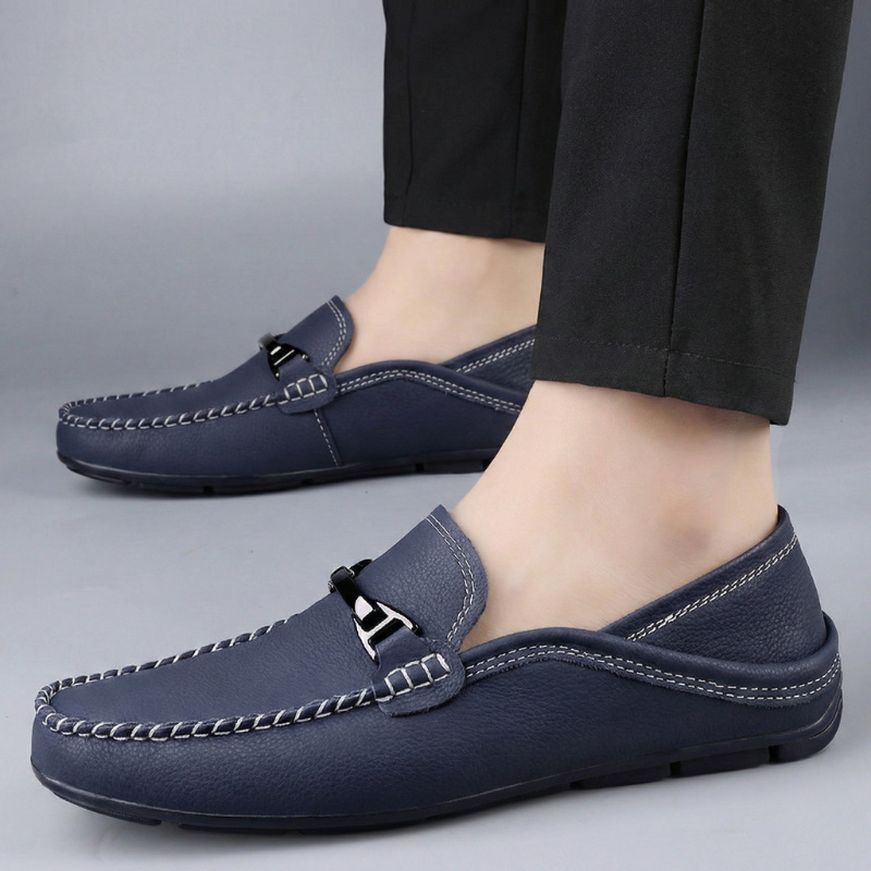 Men’s Slip-On Loafers with Rounded Toe and Stitched Detailing