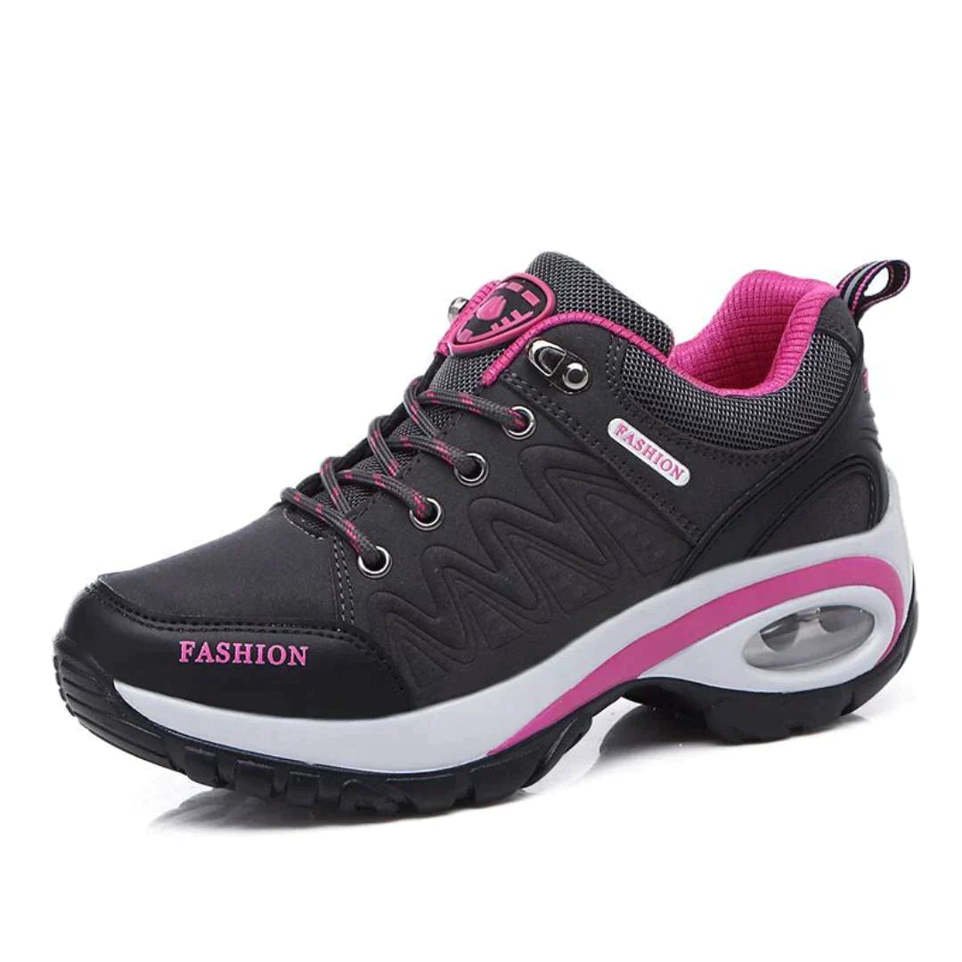 Women's Lace-Up Platform Sneakers with Leather Upper and Air Cushion Sole