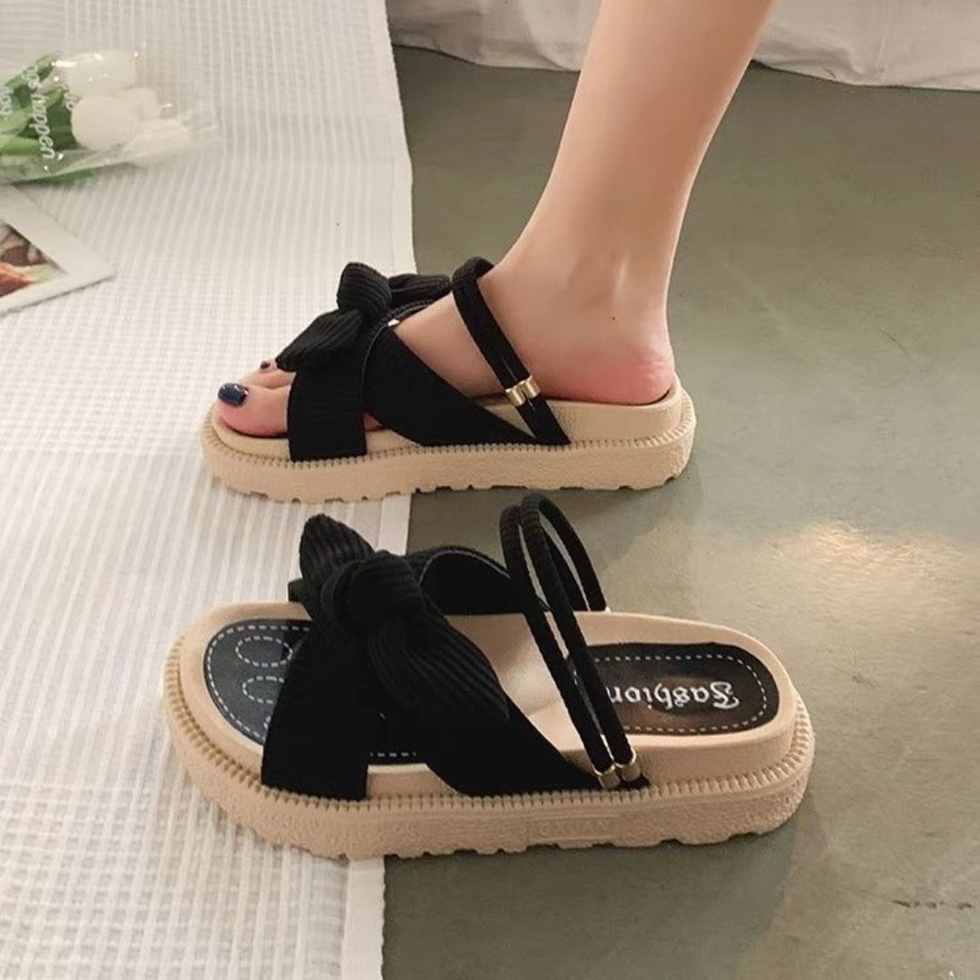 Women's Platform Sandals Bow Detail Ankle Strap Textured Sole