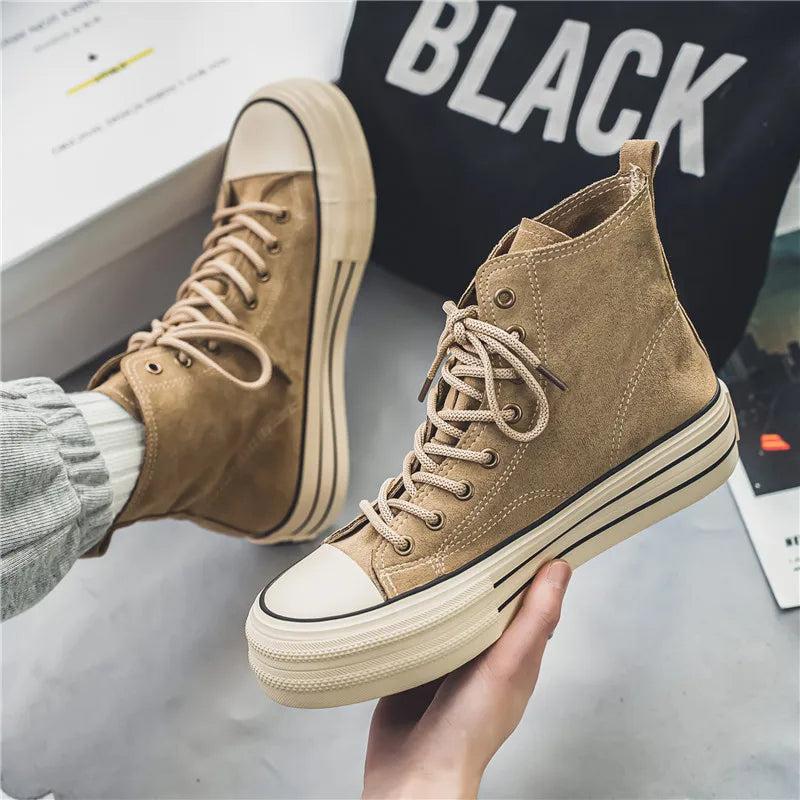 Unisex High Top Sneakers - Lace-Up Suede Upper - Platform Cupsole