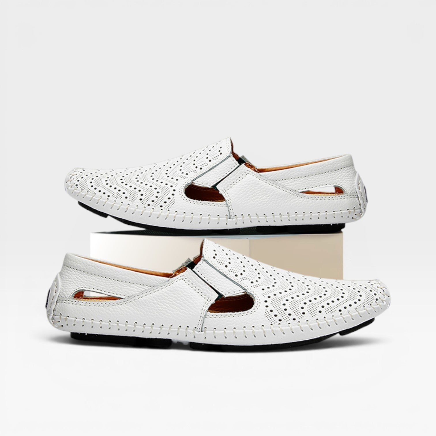 Men's Loafers Perforated Leather Slip-On Moccasin Driving Shoe