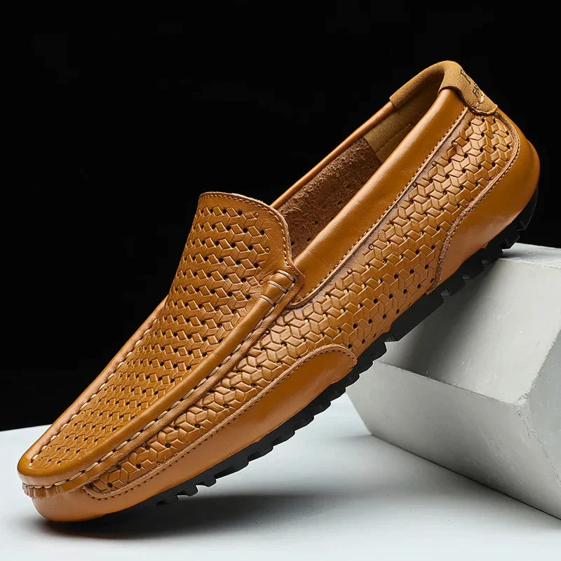 Men’s Slip-On Loafers with Woven Upper and Rounded Toe
