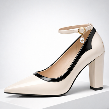 Women's Heels Pointed Toe Block Heel Ankle Strap Crystal Charm