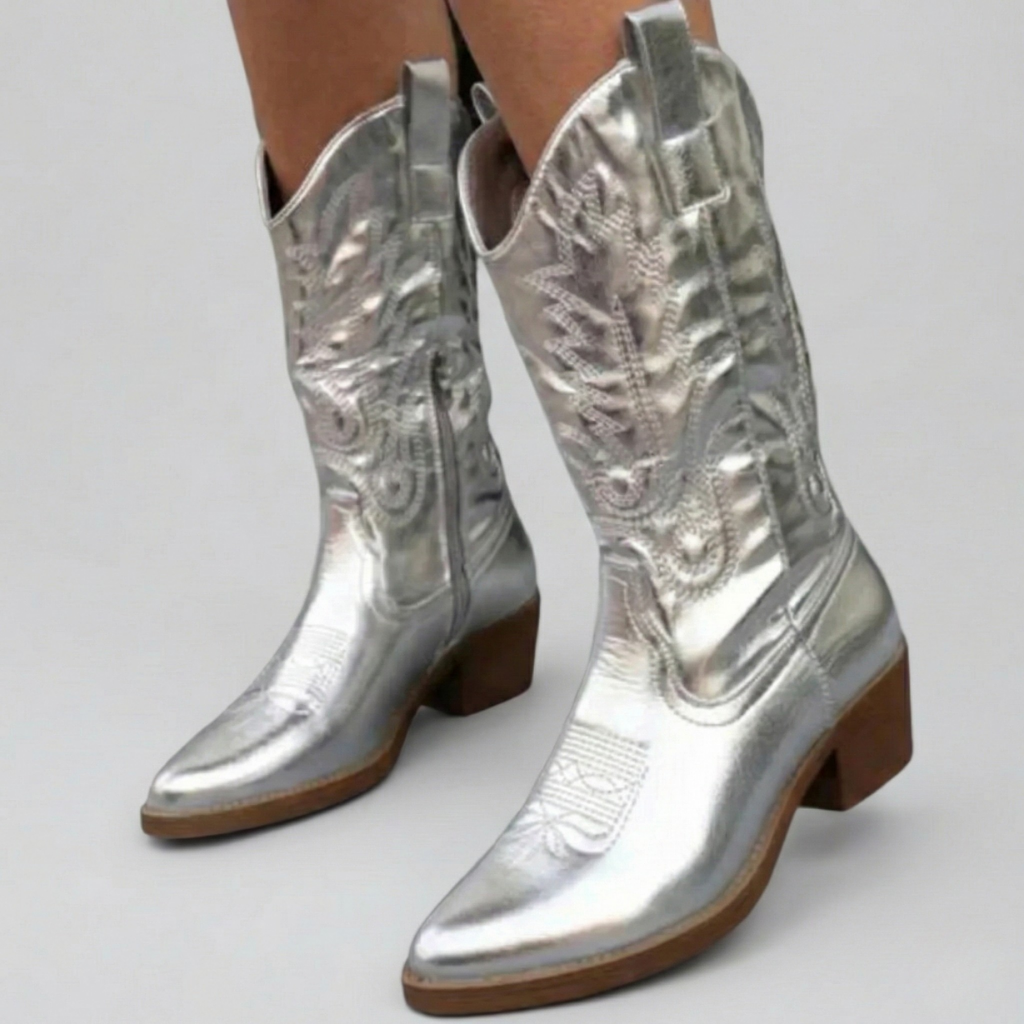 Women’s Metallic Western Cowboy Boots with Mid-Calf Shaft