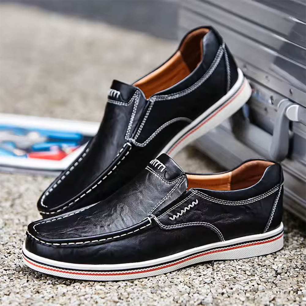 Men's Venetian Loafer - Tumbled Leather - Slip-on - Moccasin Stitching