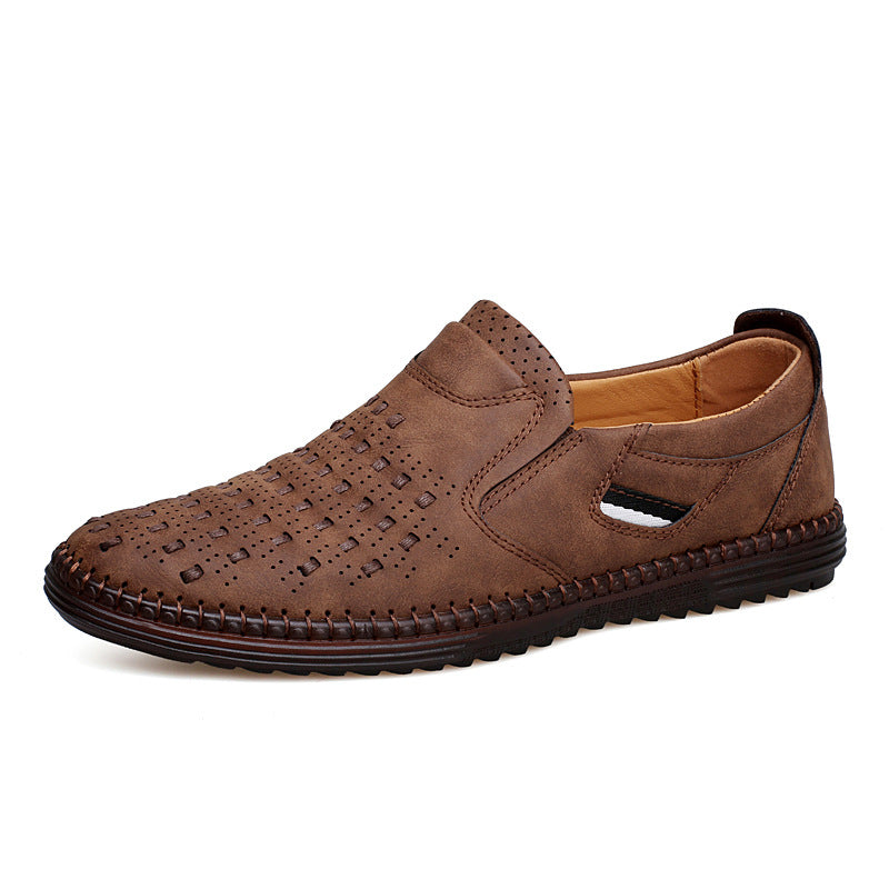 Men's Slip-On Loafers with Perforated Upper and Round Toe