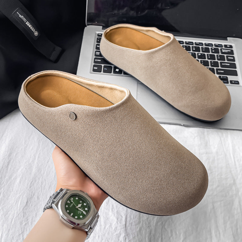 Men's Slip On Mule Loafers – Round Toe Closed Front Suede with Open Heel