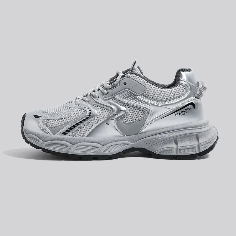 Men's Chunky Lace-Up Sneakers with Mesh Upper and Lugged Sole